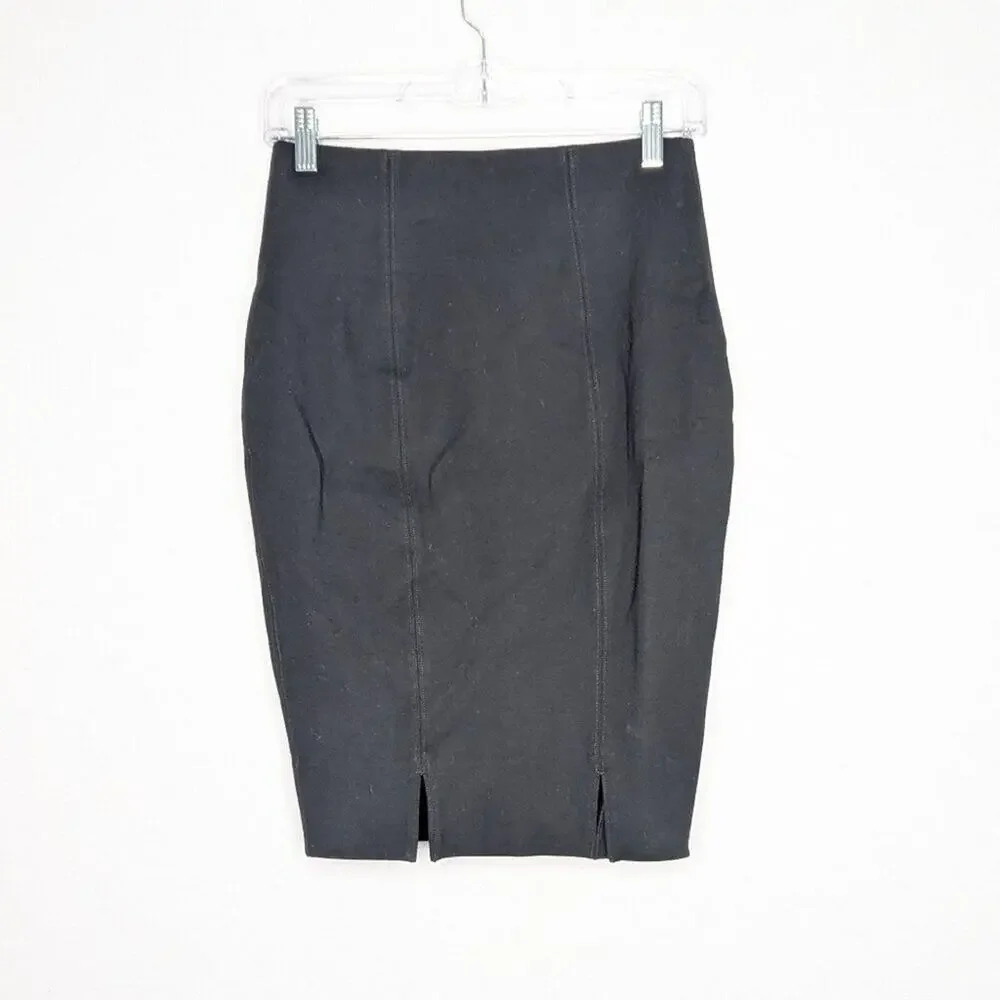 Spanx Black Stretch Slimming Pencil Skirt Double Back Slit Seam Detail Size S